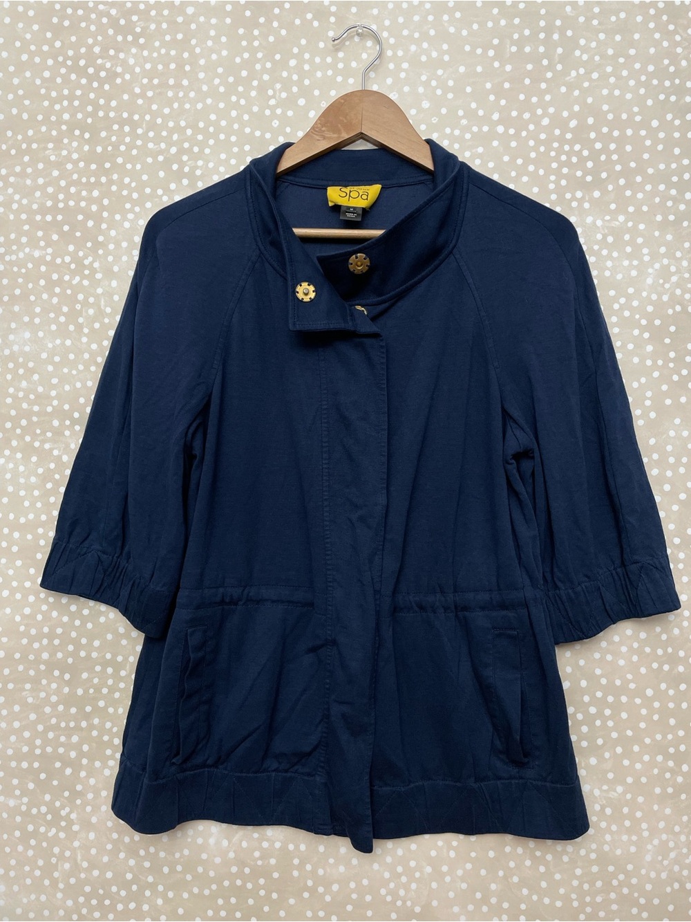 St John SPA soft jersey stretch knit loungewear top size M navy blue athleisure